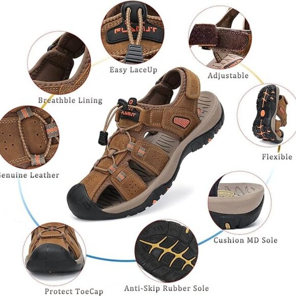RUMDAX MEN'S LEATHER OUTDOOR CLOSED TOE SPORT SANDALS SIZE EU48-US 14 NWT - Picture 7 of 15